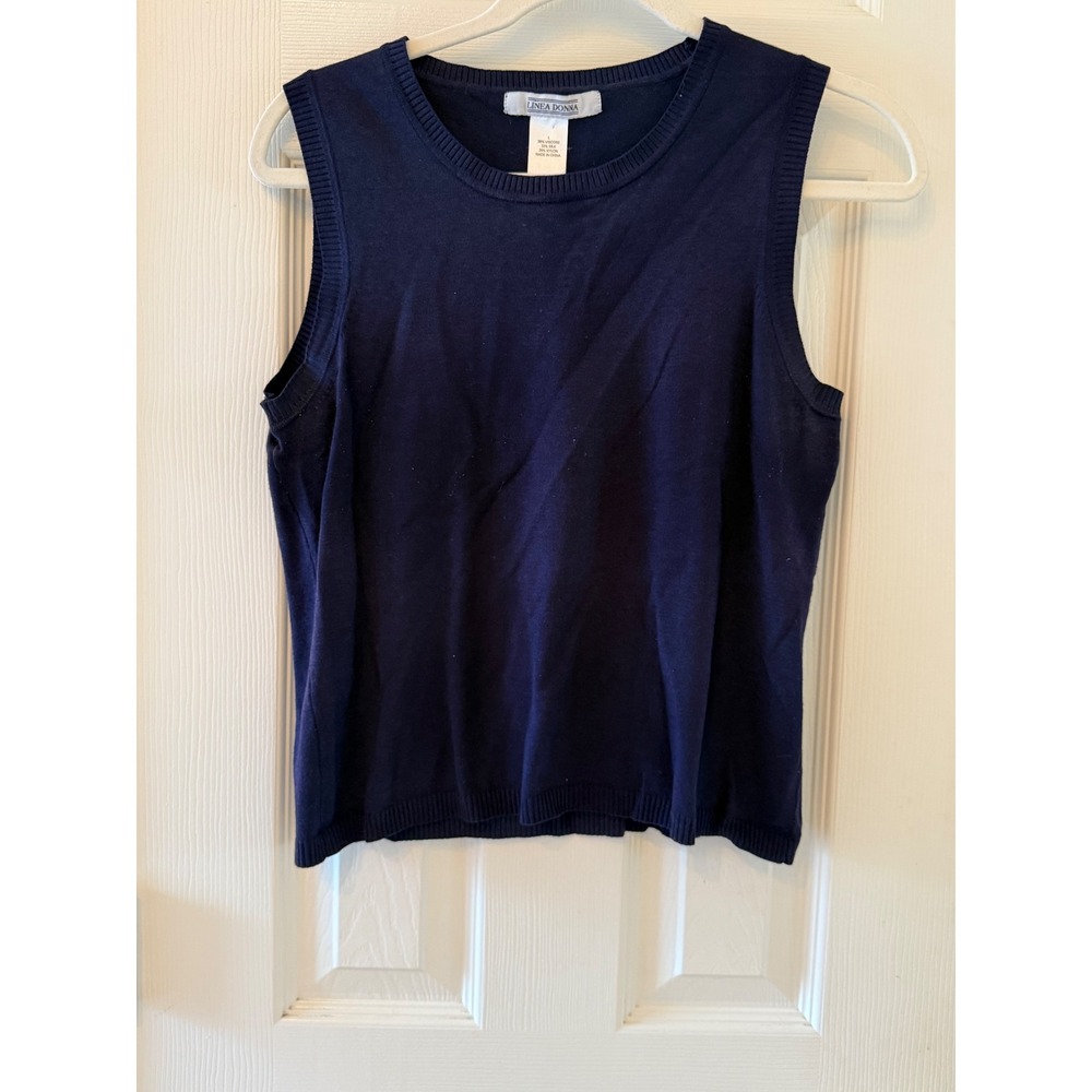 Linea Donna Navy Silk Blend Sleeveless Knit Sweater Tank Top Size L‎